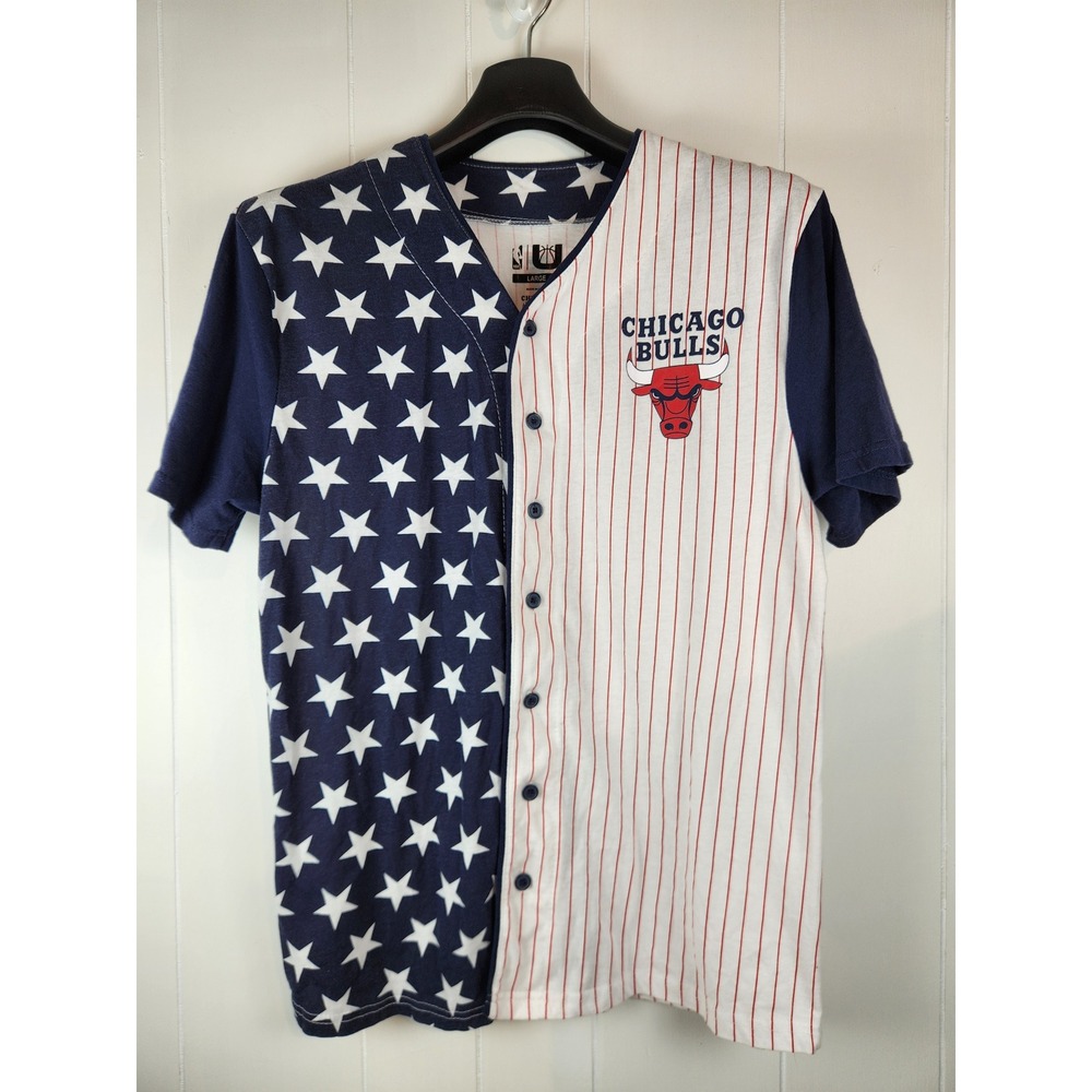 UNK Chicago Bulls NBA Baseball Jersey Large Stars Pinstripe Button Up Shirt